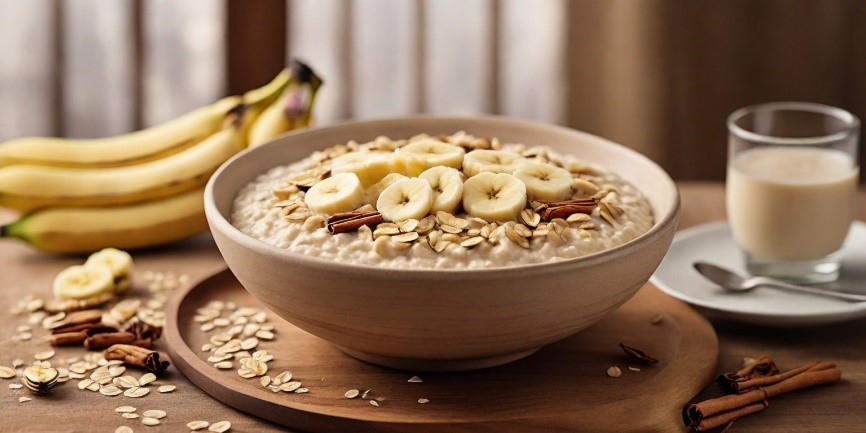 Mingau de banana com aveia no café da manhã