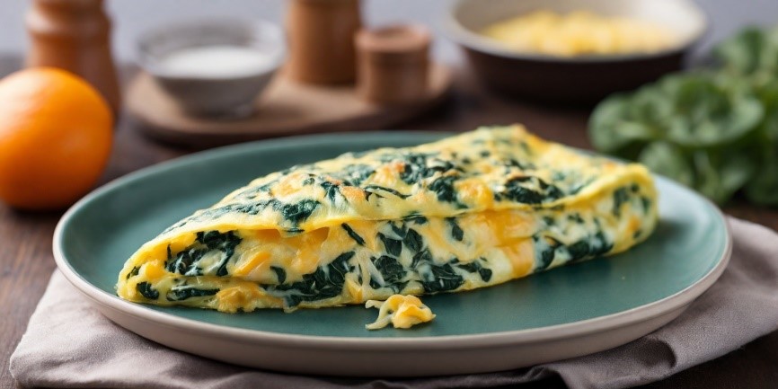 Omelete de espinafre com queijo no café da manhã